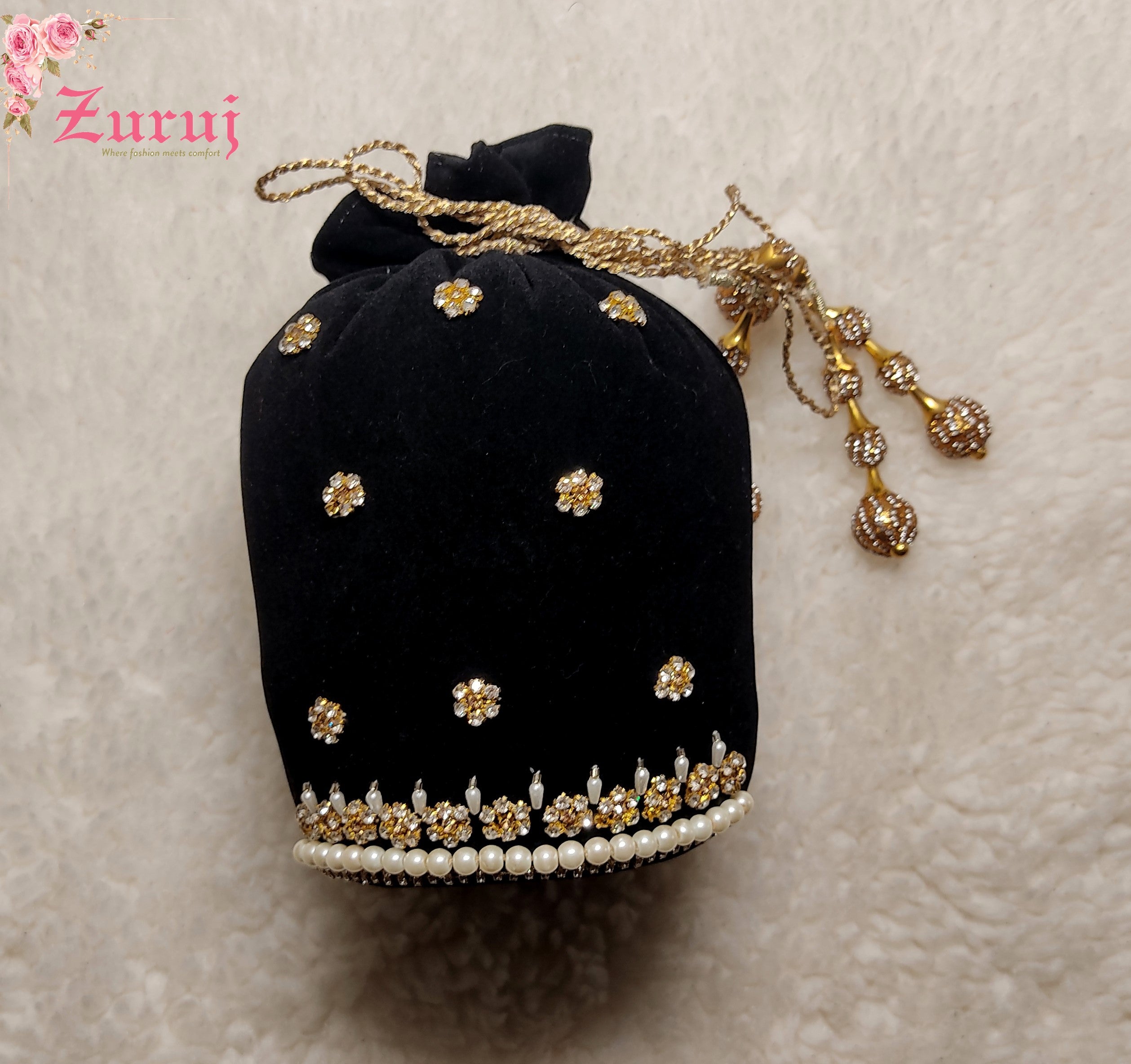 YELLOW MOTRA ROUND BUTA Wedding Hand Crafted Potli Bag With Beaded Chain  For Women|| Evening Bags|| Embroidery Handbag